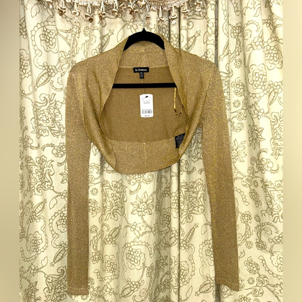 NWT. Le Château Women’s Gold Cropped Cardigan.